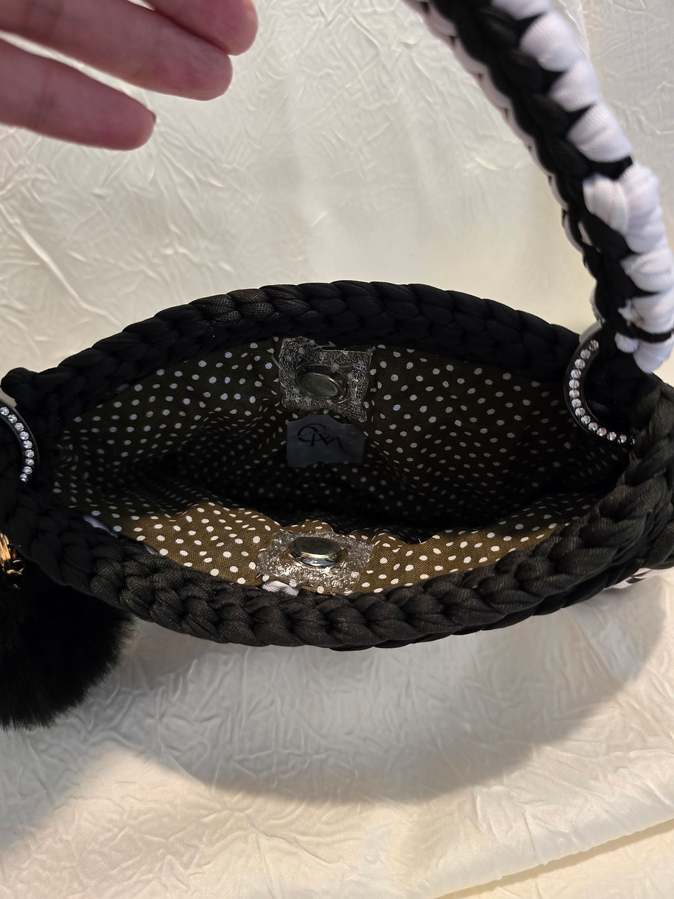 Thumbnail: Handmade Black & White Crochet Handbag with Sturdy Handles