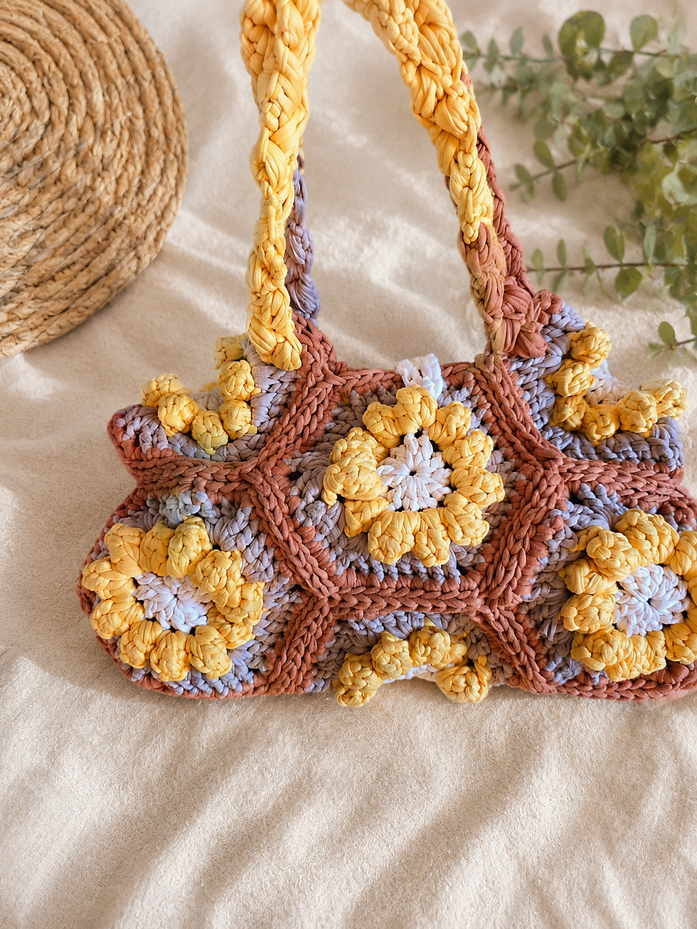 Thumbnail: Crochet Daisy Tote Bag – Handmade Floral Handbag – Chunky Yarn Shoulder Bag