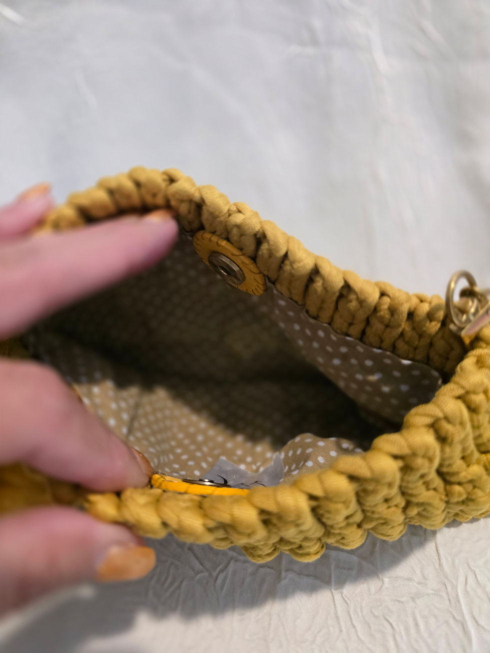 Thumbnail: Handmade Mustard Yellow Crochet Shoulder Bag with Chain Strap