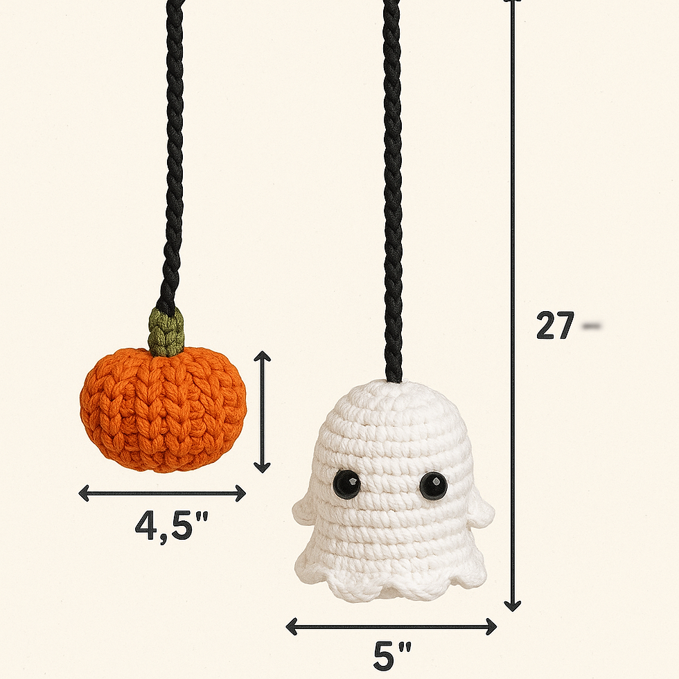 Thumbnail: 🎃👻 Handmade Crochet Car Hanger – Pumpkin & Ghost Halloween Decoration
