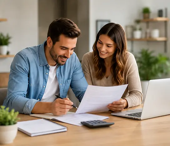 A young couple is discussing their home loan options