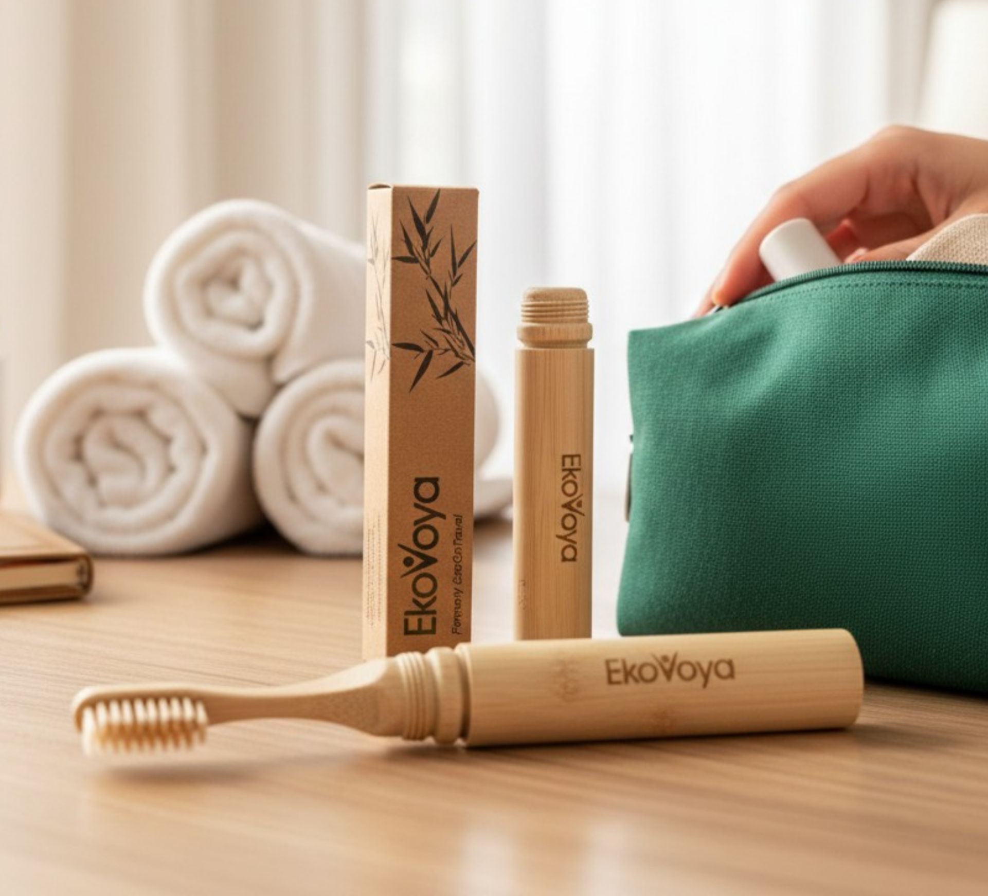 EkoVoya Screwable Bamboo Travel Toothbrush with Soft Bristles