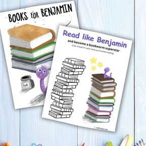cover of Books For Benjamin book and reading log sheet