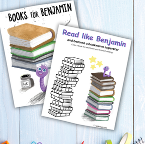 cover of Books For Benjamin book and reading log sheet