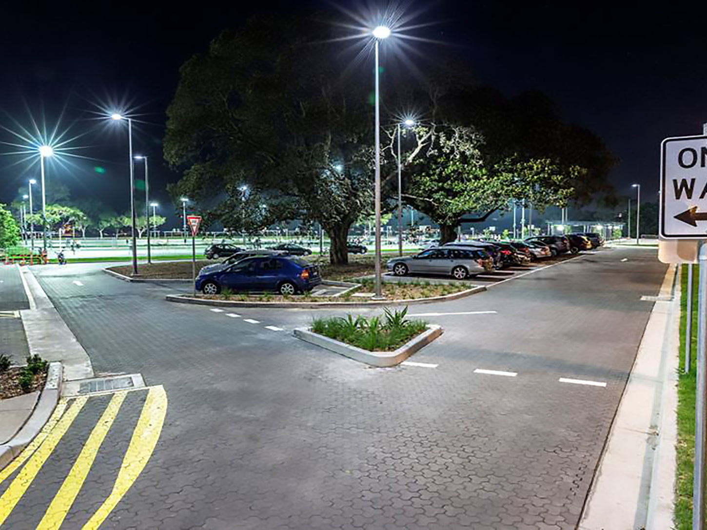 Moore Park Sports Centre — night-time exterior of the sports centre and surrounding grounds