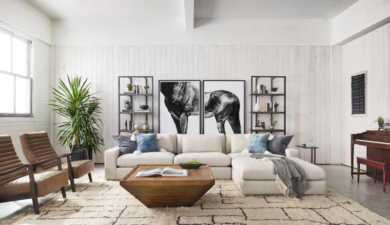 Four Hands Living Room with horse diptych