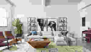 Four Hands Living Room with horse diptych