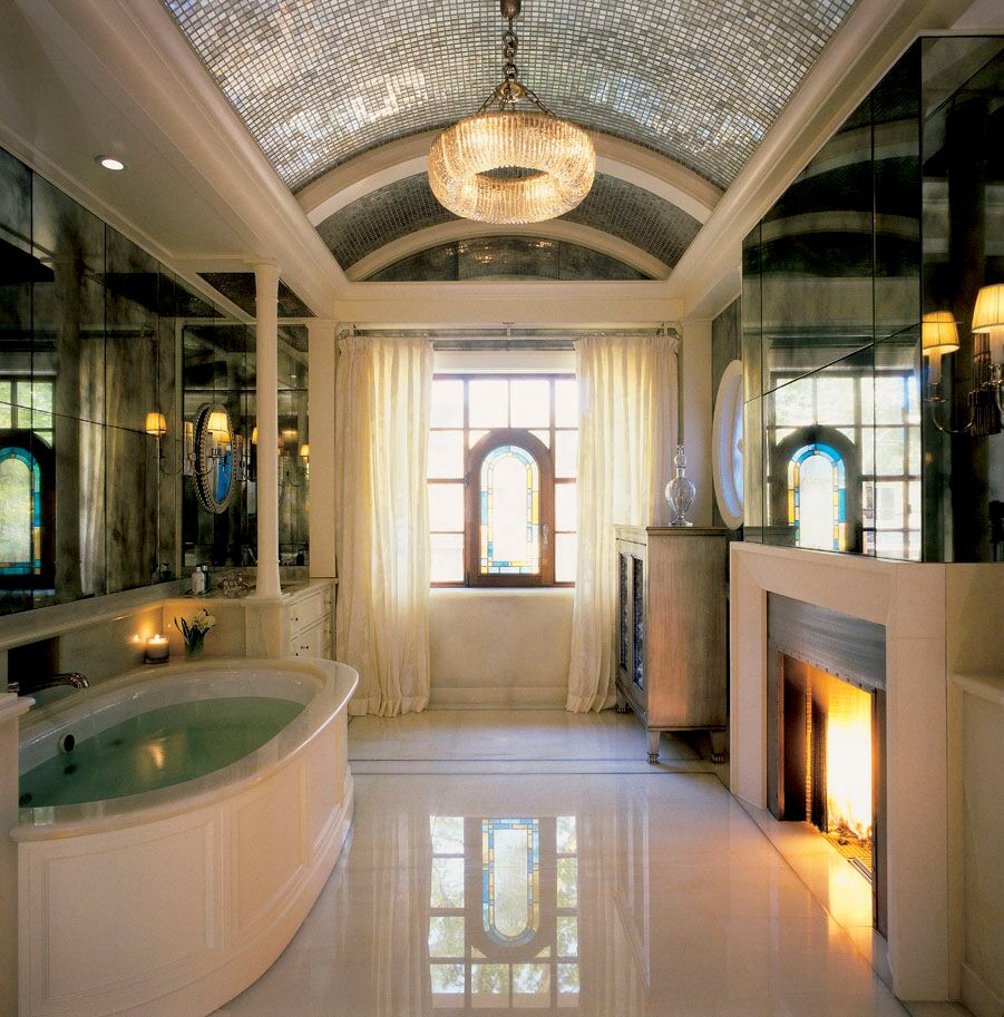 Bathroom with free standing tub by Ike Kligerman