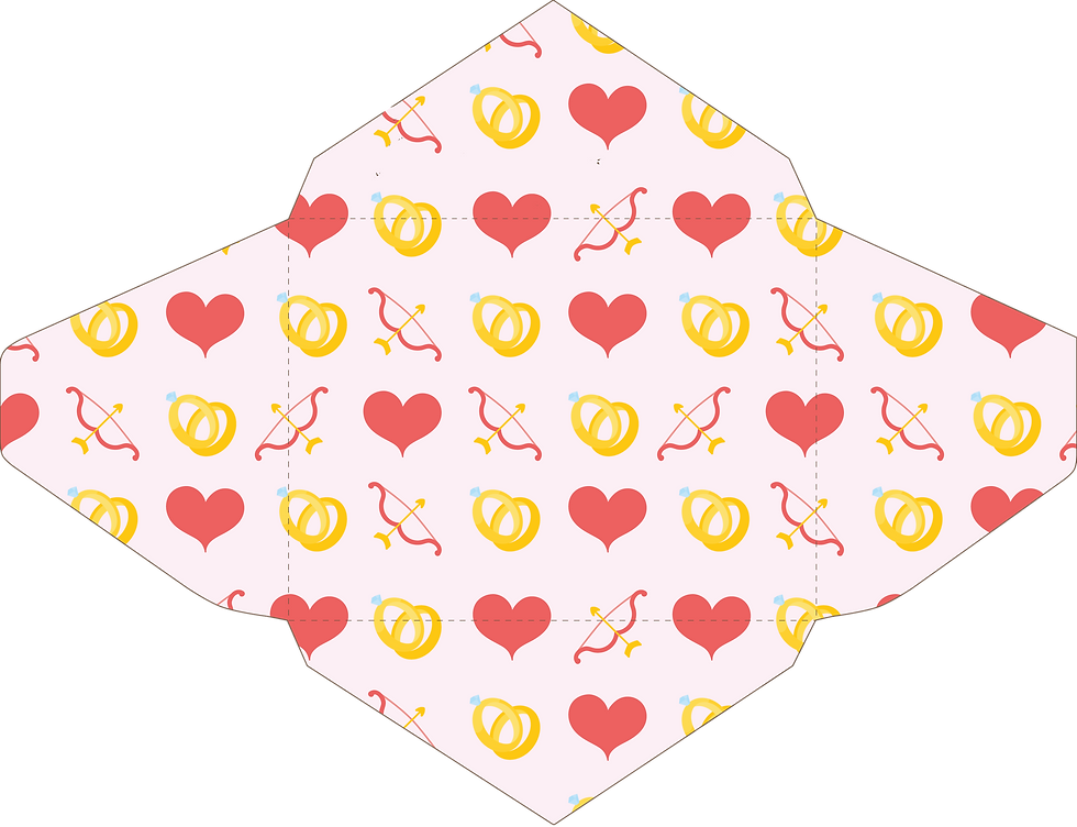 red hearts, wedding rings, and bow & arrows envelope