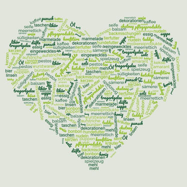 Eine Grafik, in der Wörter ein Herz bilden