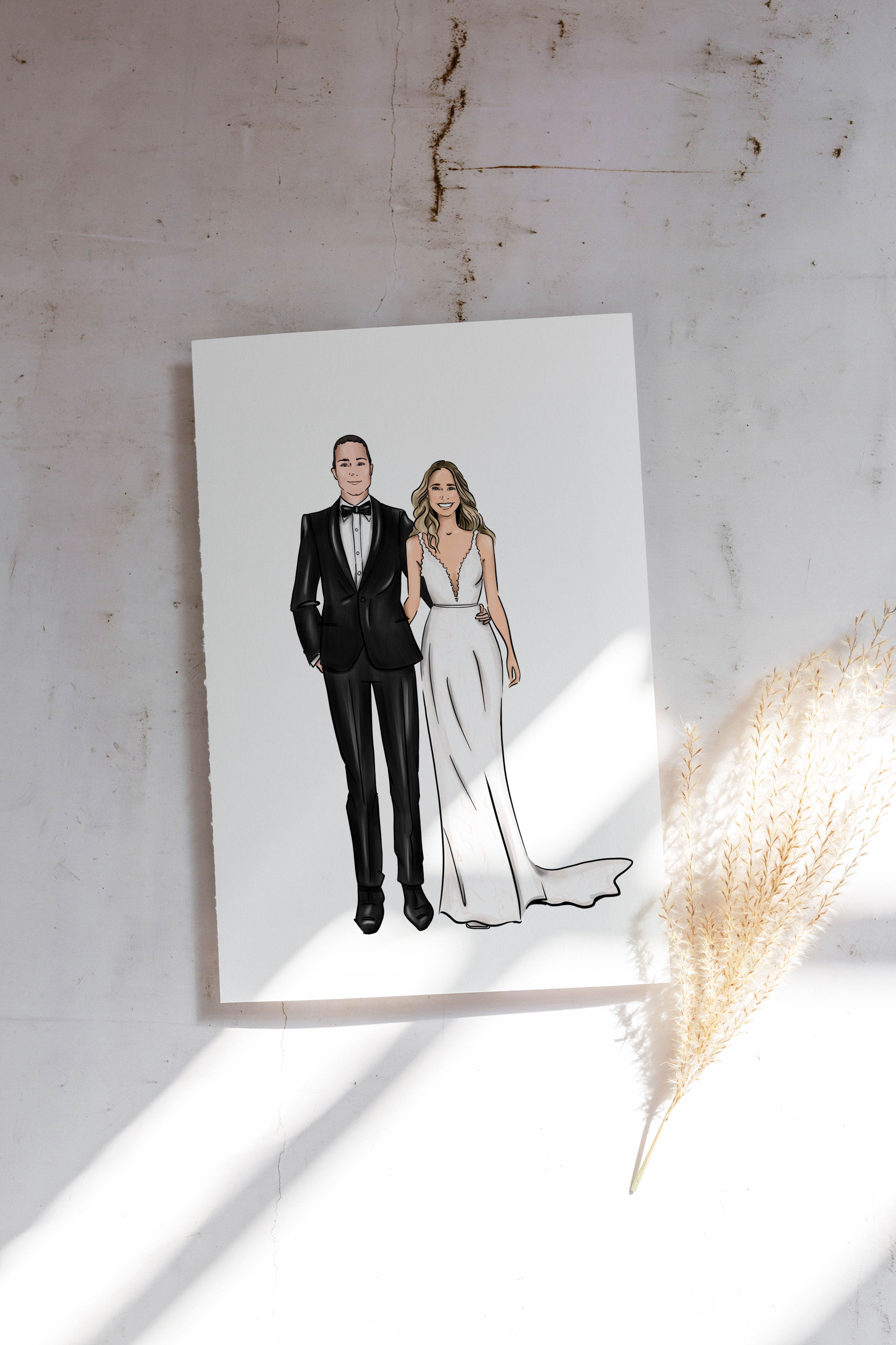 Commissioned couple illustration for their wedding stationary