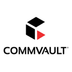 Commvault logo with black cube and red triangle