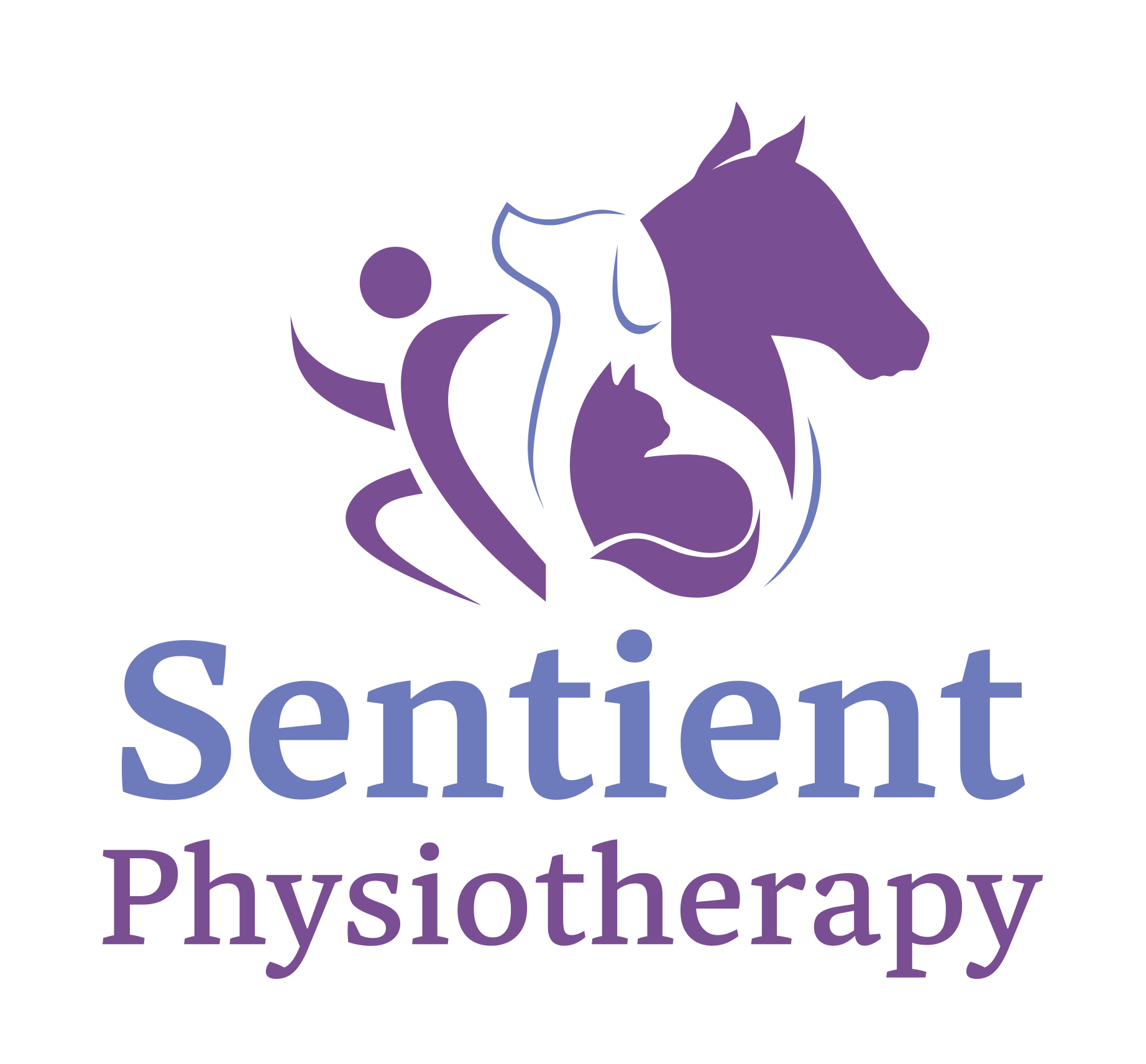 Sentient Physiotherapy logo with human, dog, and horse silhouettes