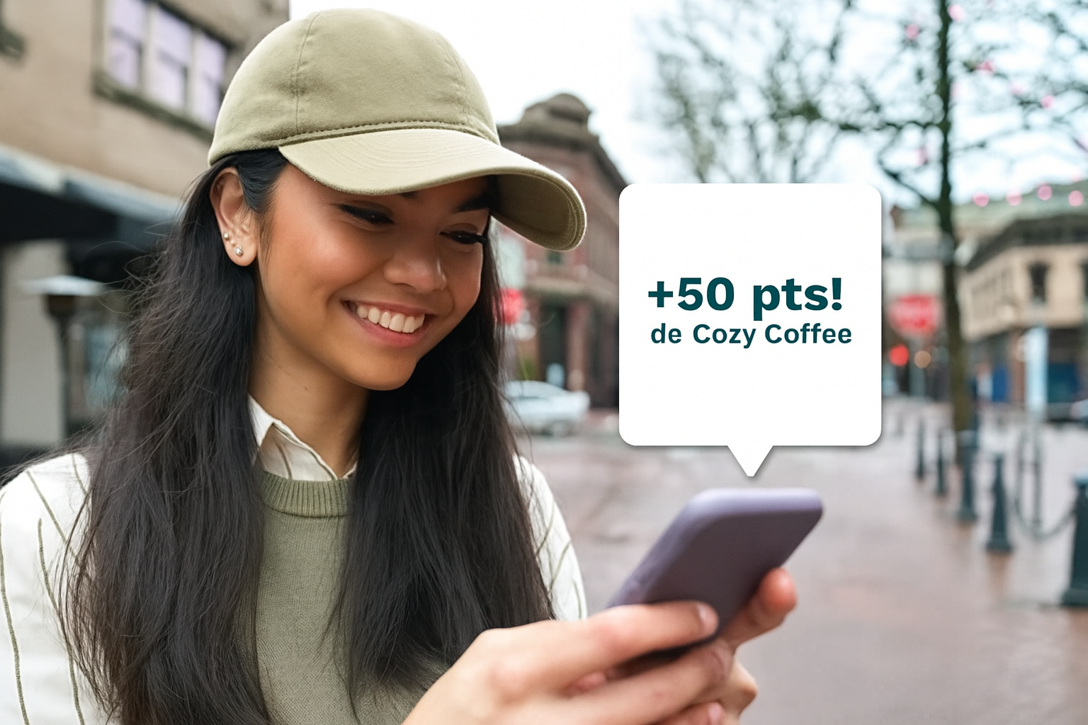 Une femme utilise Driftscape pour accumuler des points et des récompenses