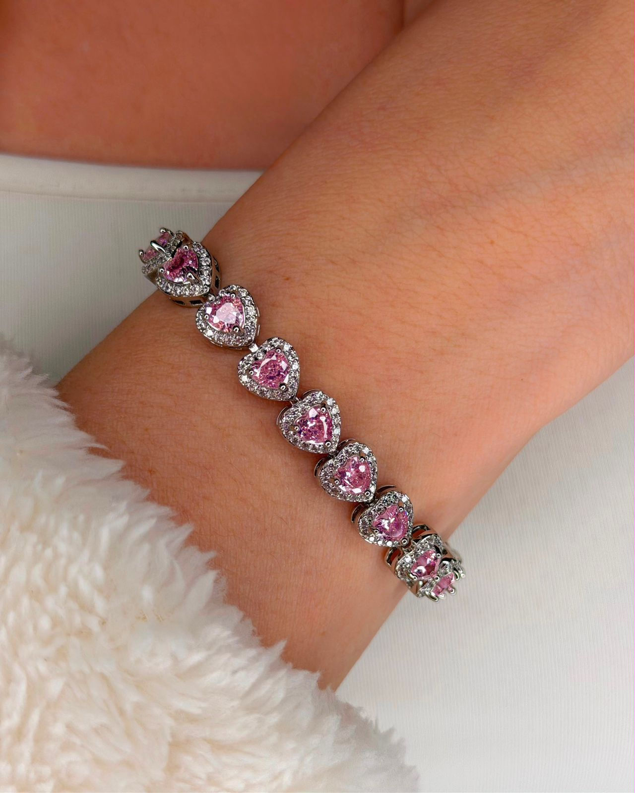 Pulseira Riviera Corações Rosa
