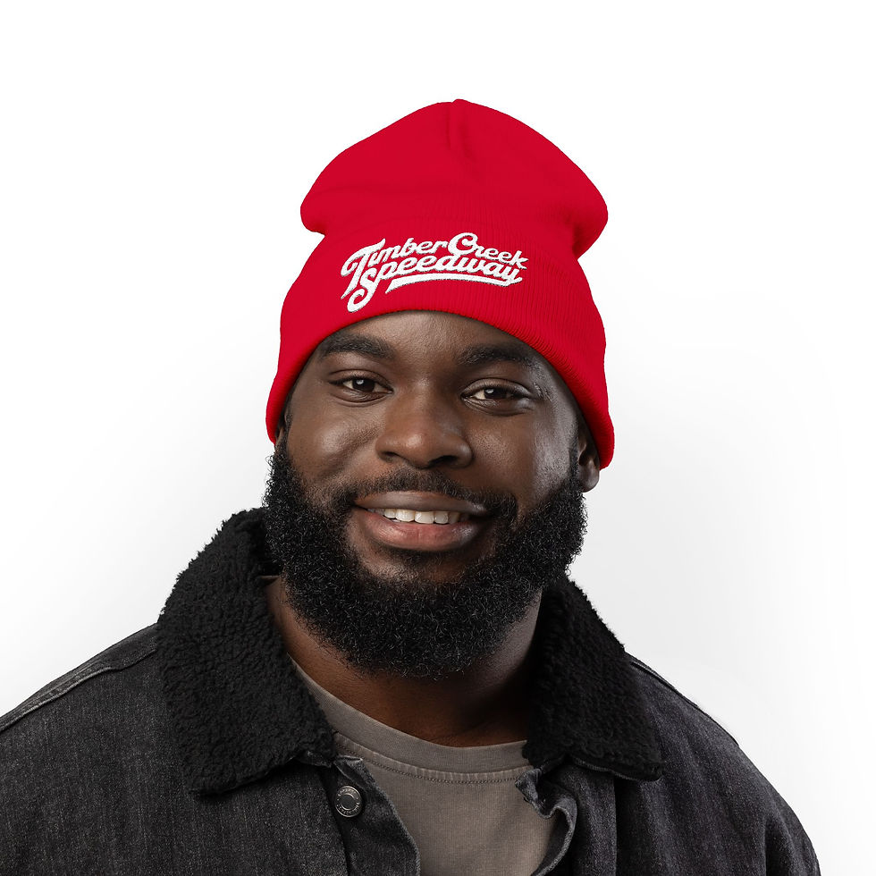 Thumbnail: Man wearing an embroidered cozy beanie in red