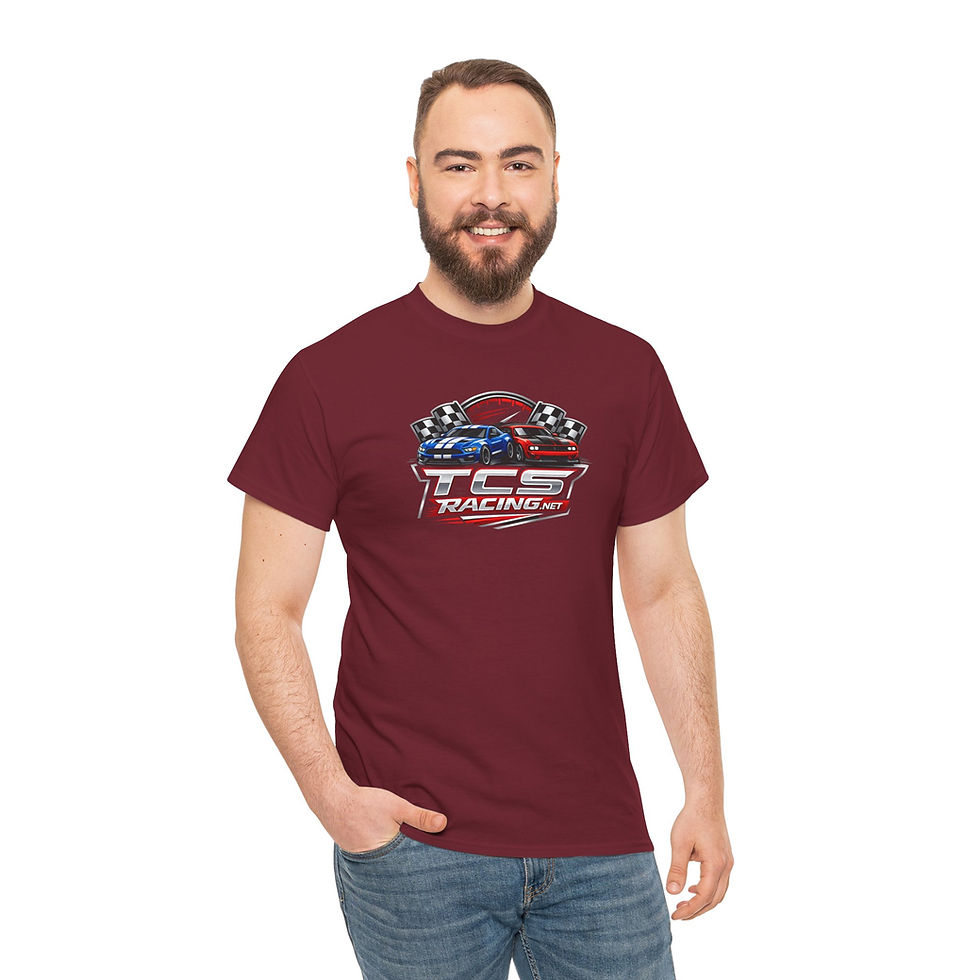 Thumbnail: Man wearing our Diecast Car racing classic tee in red