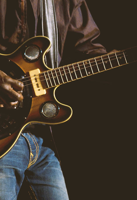 Playing an electric guitar
