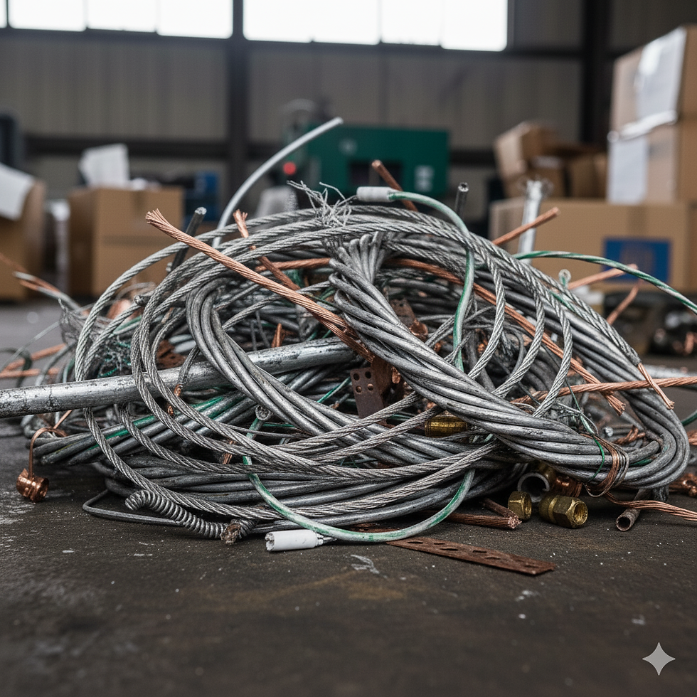Close-up view of a pile of non-ferrous metal scrap ready for recycling