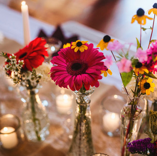 Wildflower budvases at The Wedding Barn in Willseyville, Photographed by Kateri Connolly Photography