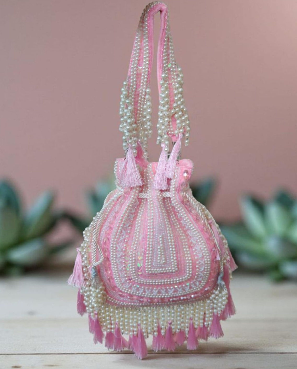Pearl Embellished Designer Velvet Potli Bag