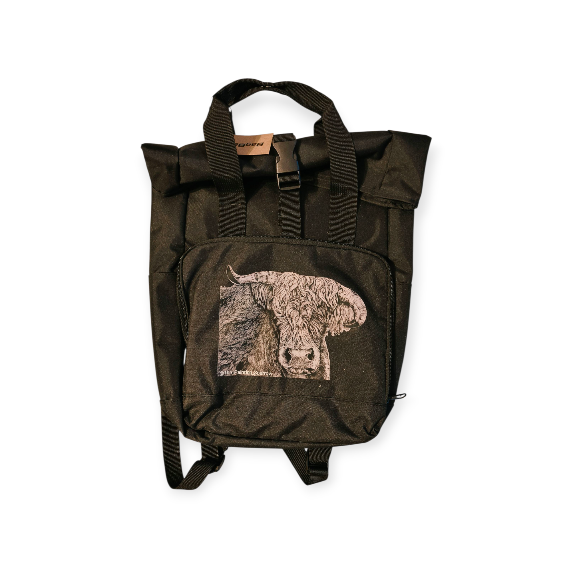 Ruime fietsrugzak met artprint van Schotse hooglander 