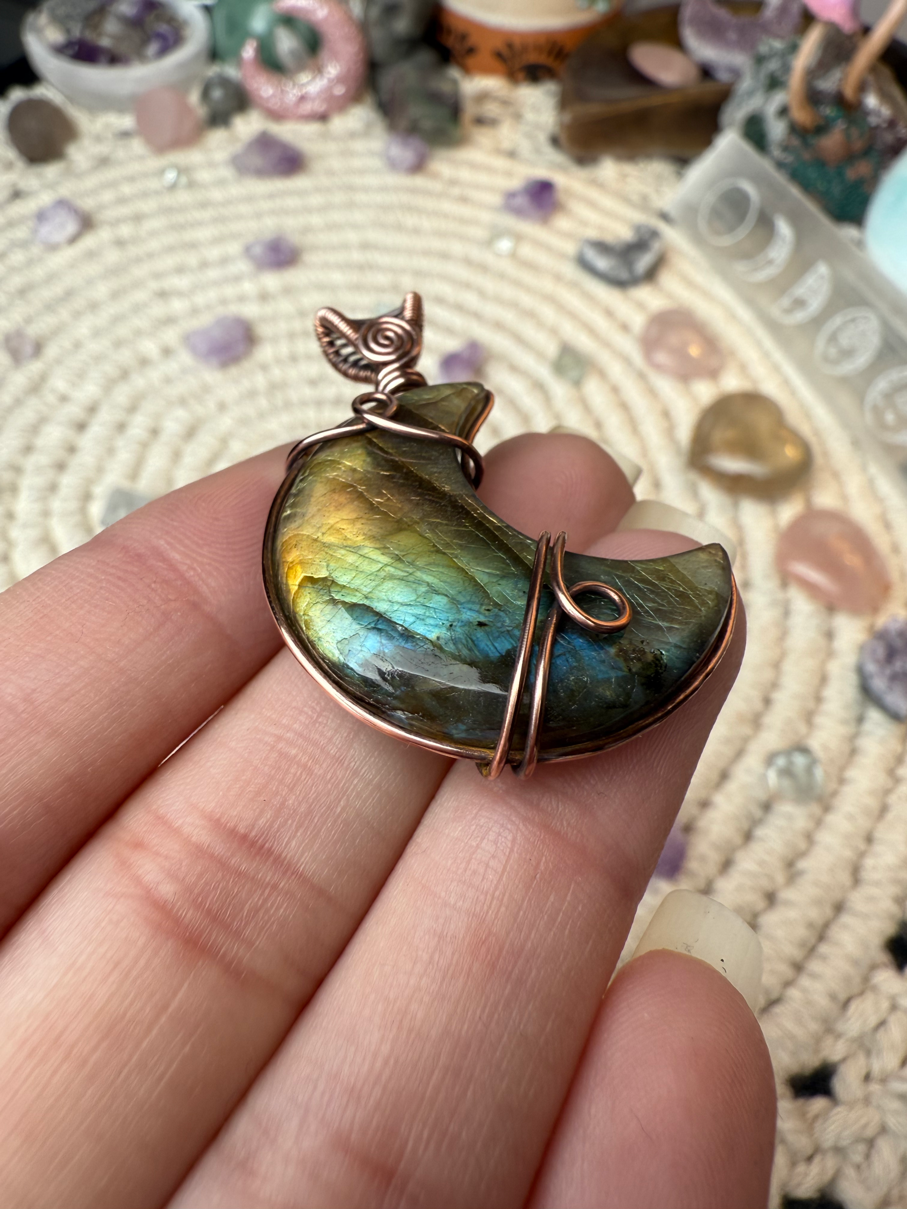 Labradorite Moon Pendant