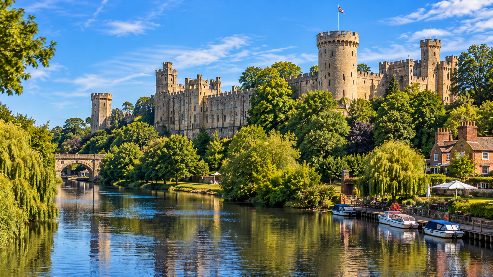 Warwick Castle beside the River Avon representing spray cork insulation services in Warwick
