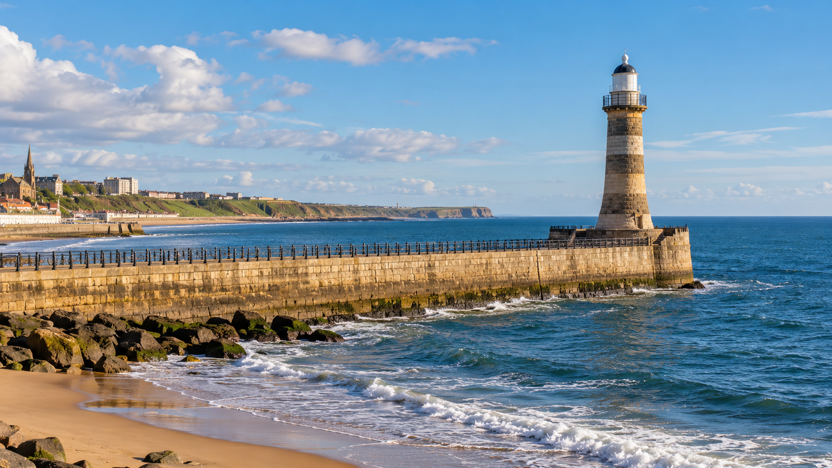 Roker Pier and lighthouse representing spray cork insulation services in Sunderland