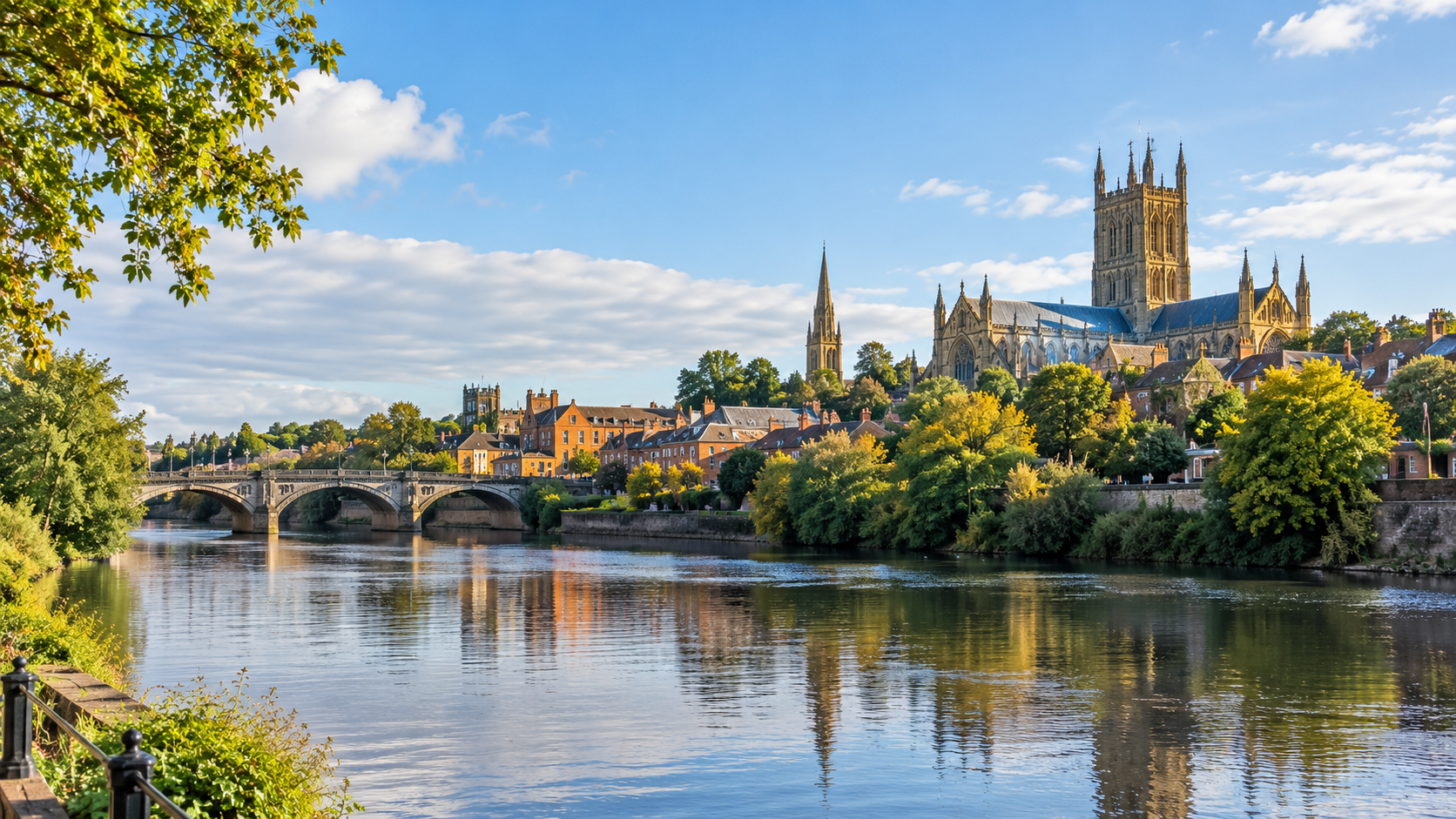 Worcester riverside and city skyline representing spray cork insulation services in Worcester