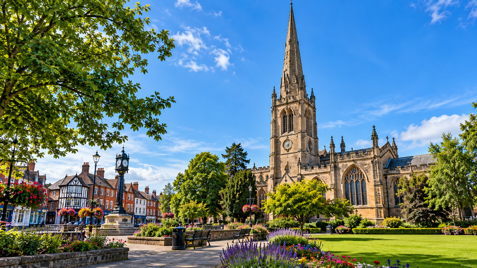 St John the Baptist Church and Bromsgrove town centre representing spray cork insulation services in Bromsgrove