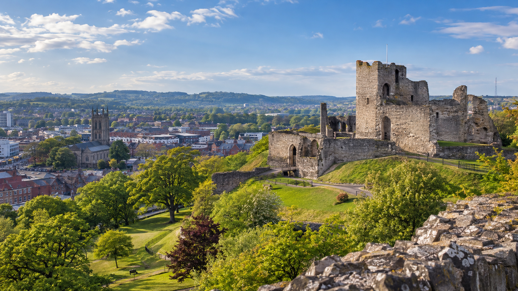 Dudley Castle ruins overlooking the town representing spray cork insulation services in Dudley