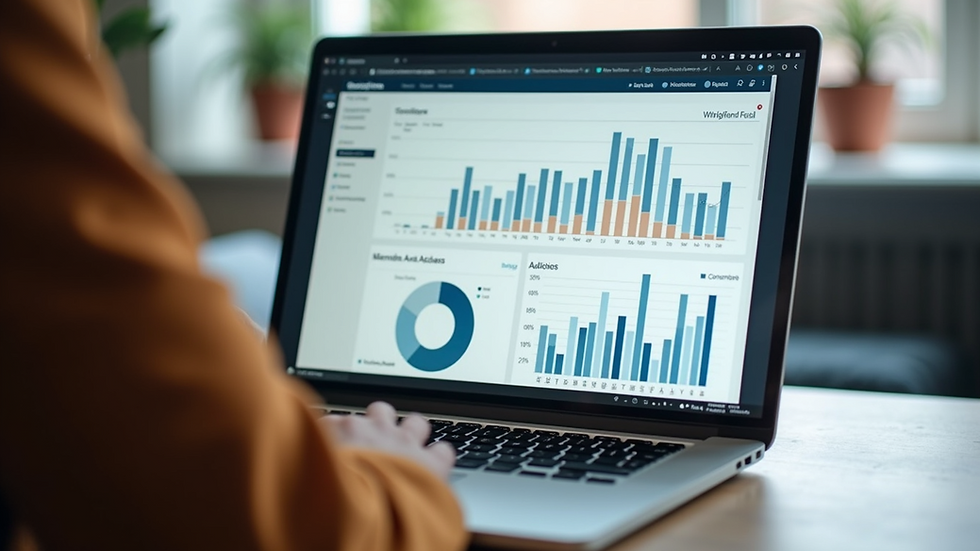High angle view of a laptop displaying digital marketing analytics