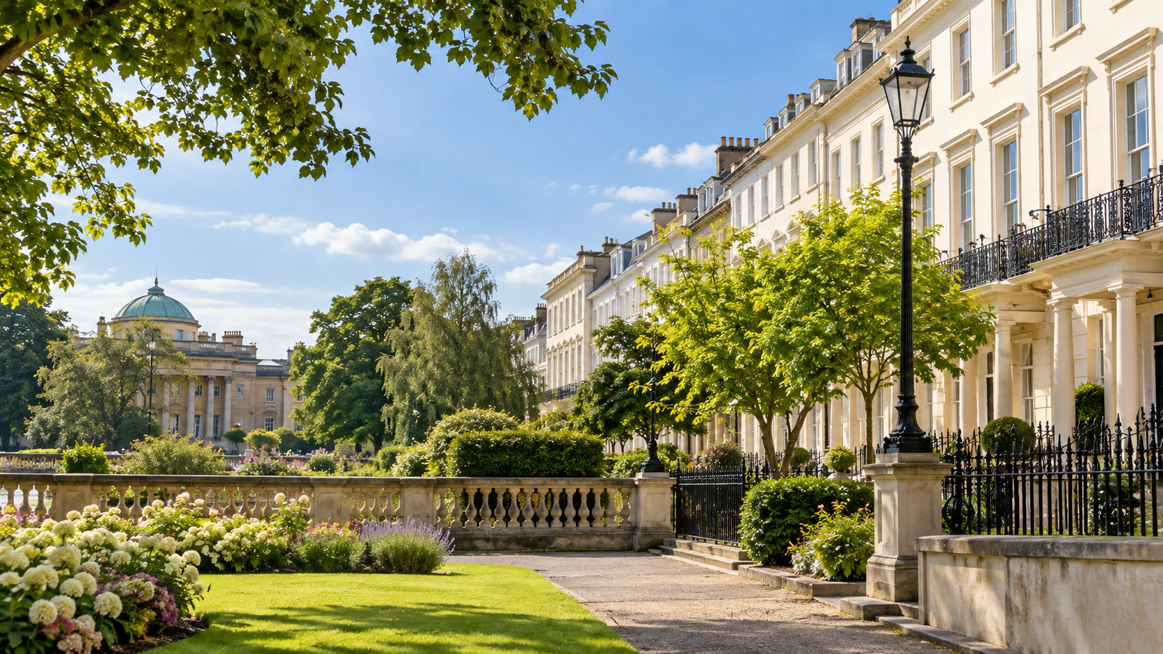 Cheltenham Regency architecture and gardens representing spray cork insulation services in Cheltenham