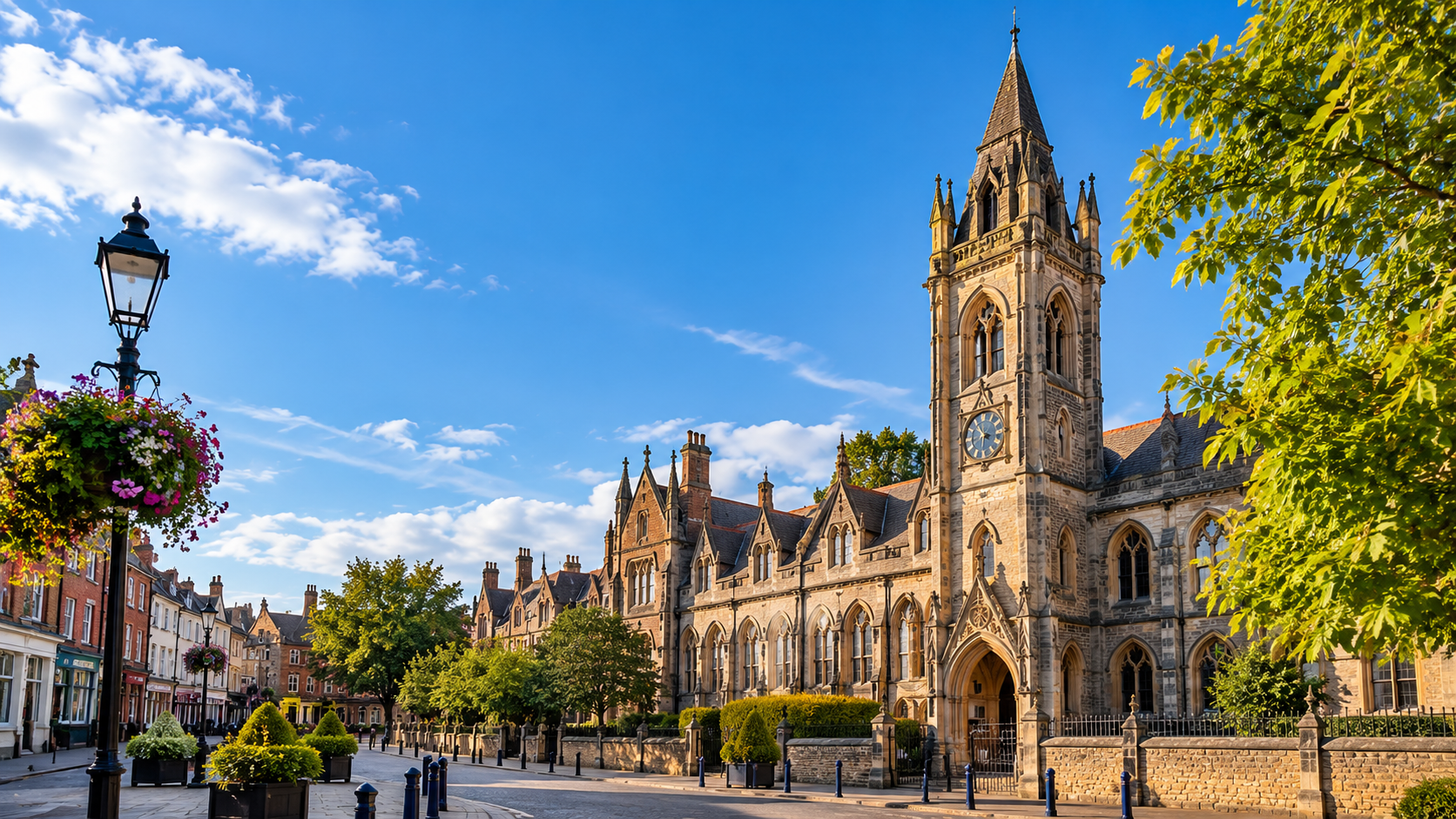 Historic Rugby town centre architecture representing spray cork insulation services in Rugby