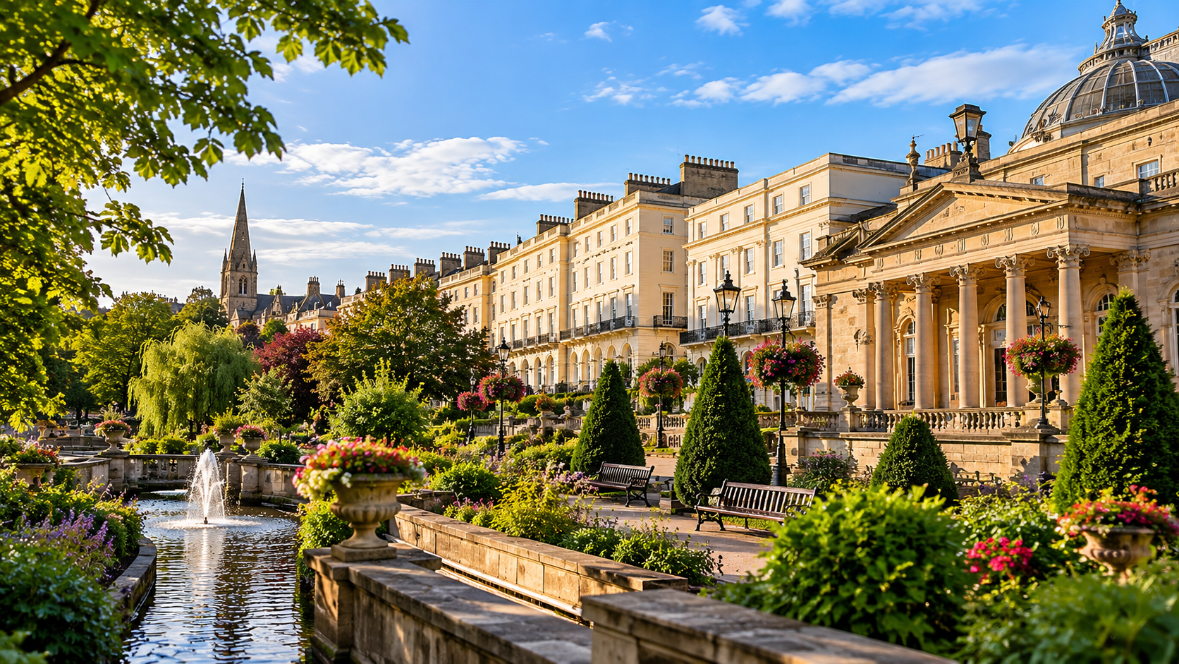 Regency architecture and gardens in Leamington Spa representing spray cork insulation services in Leamington Spa