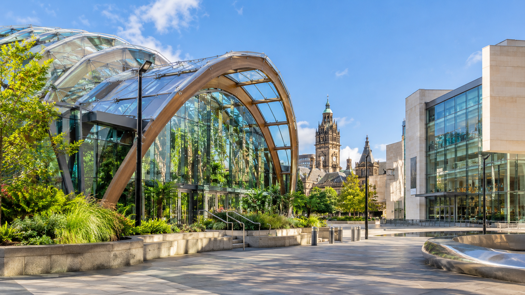Sheffield Winter Garden and city centre representing spray cork insulation services in Sheffield