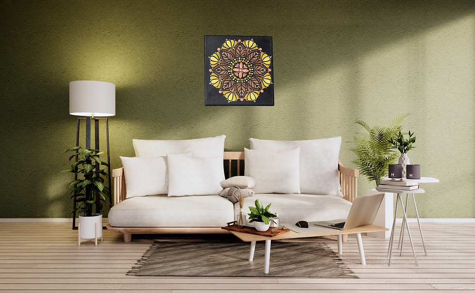 Yellow, Peach, Brown Celtic Cross Flower Mandala living room wall décor