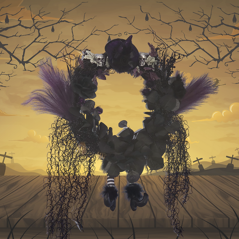 Witch's Enchantment Halloween Wreath: 18" of Purple and Black Elegance yellow background