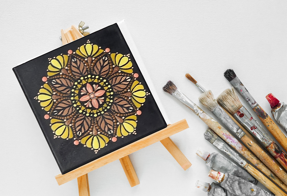 Yellow, Peach, Brown Celtic Cross Flower Mandala wood easel display