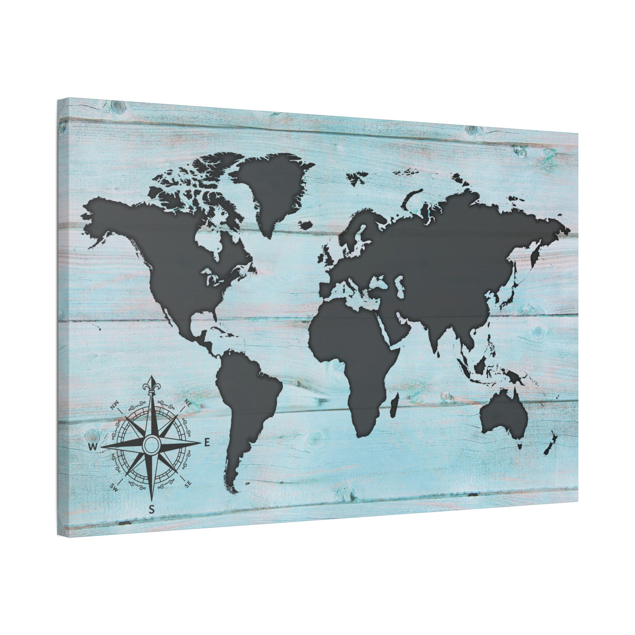 Distressed Coastal Weathered Wood Map - Canvas Print Pin Map