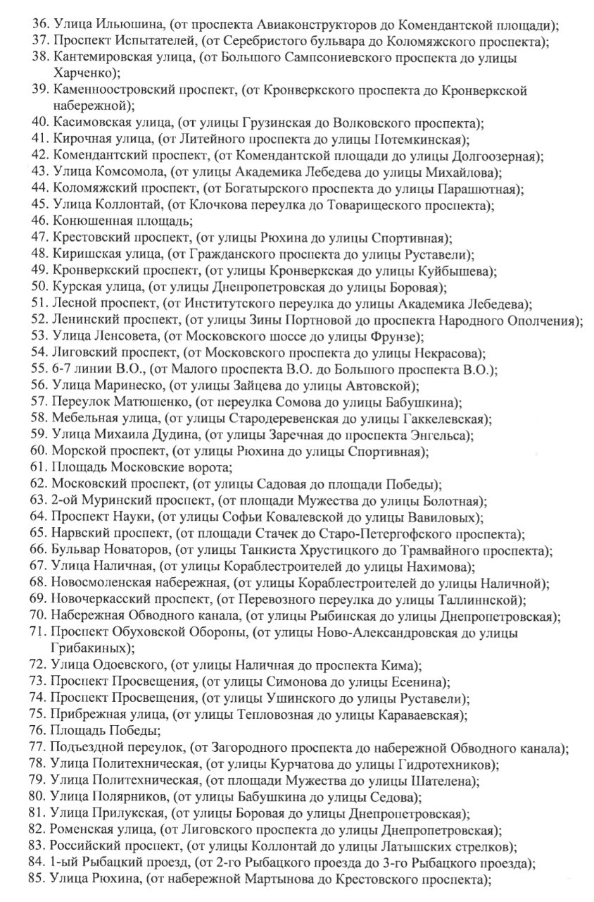 Продолжение списка запретных улиц