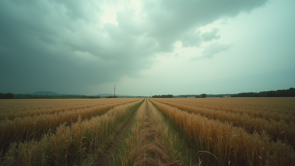Wide angle view of a field affected by severe weather