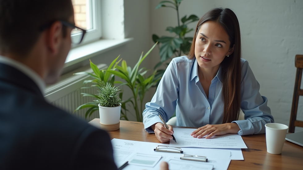 High angle view of an insurance agent discussing policy options with a client