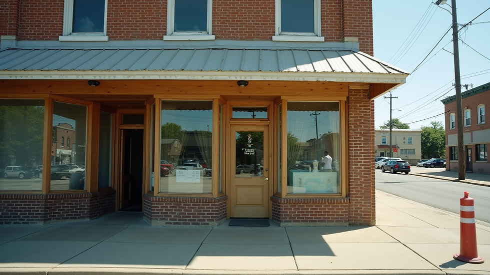 High angle view of a small business storefront in St. Joseph, Missouri