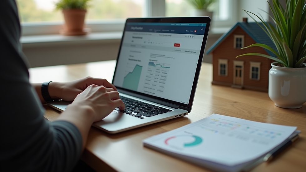 High angle view of a renter using a laptop to compare insurance quotes