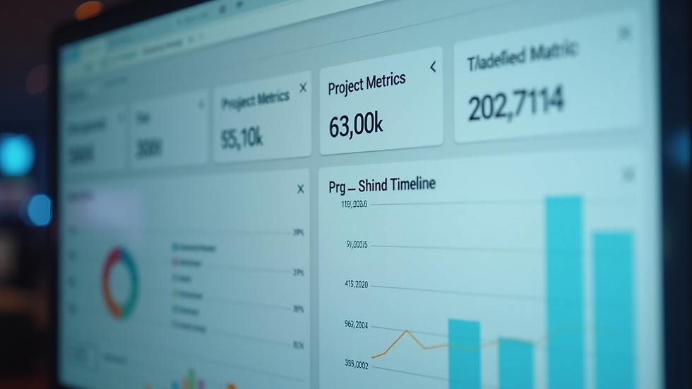 Close-up view of a digital dashboard displaying project metrics and timelines