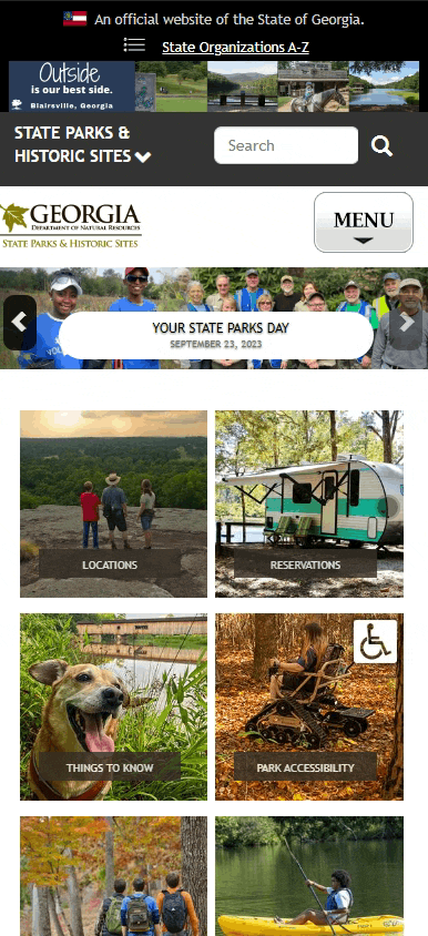 Current Georgia State Parks Mobile Website
