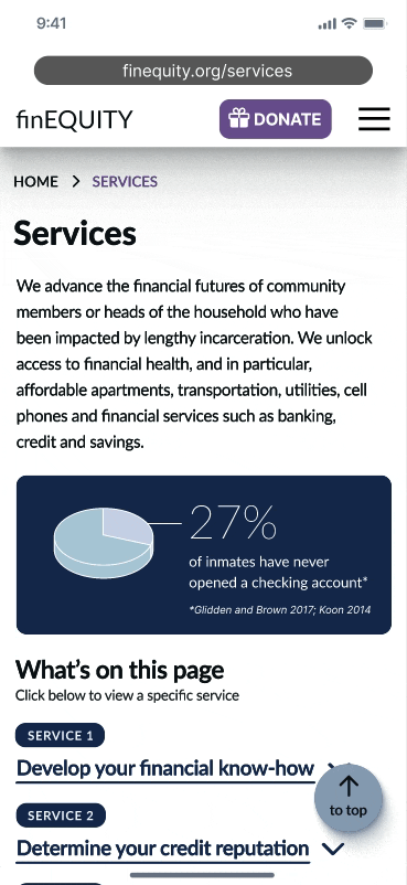 A GIF of the high-fidelity prototype for the services page