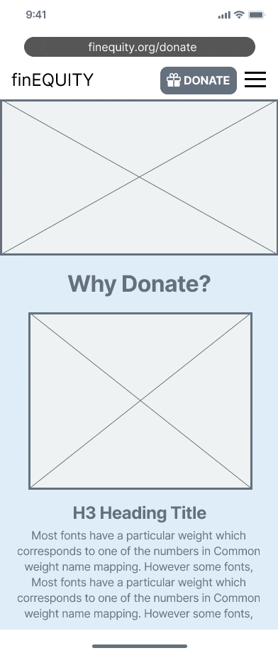 A GIF of the wireframes for the donation process